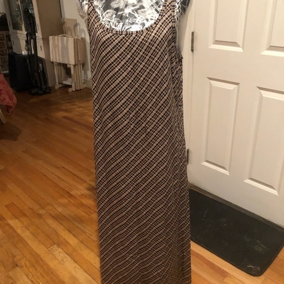 𝅺Faded Glory X-Large brown print maxi dress bias cut scoop neck - Picture 3 of 10